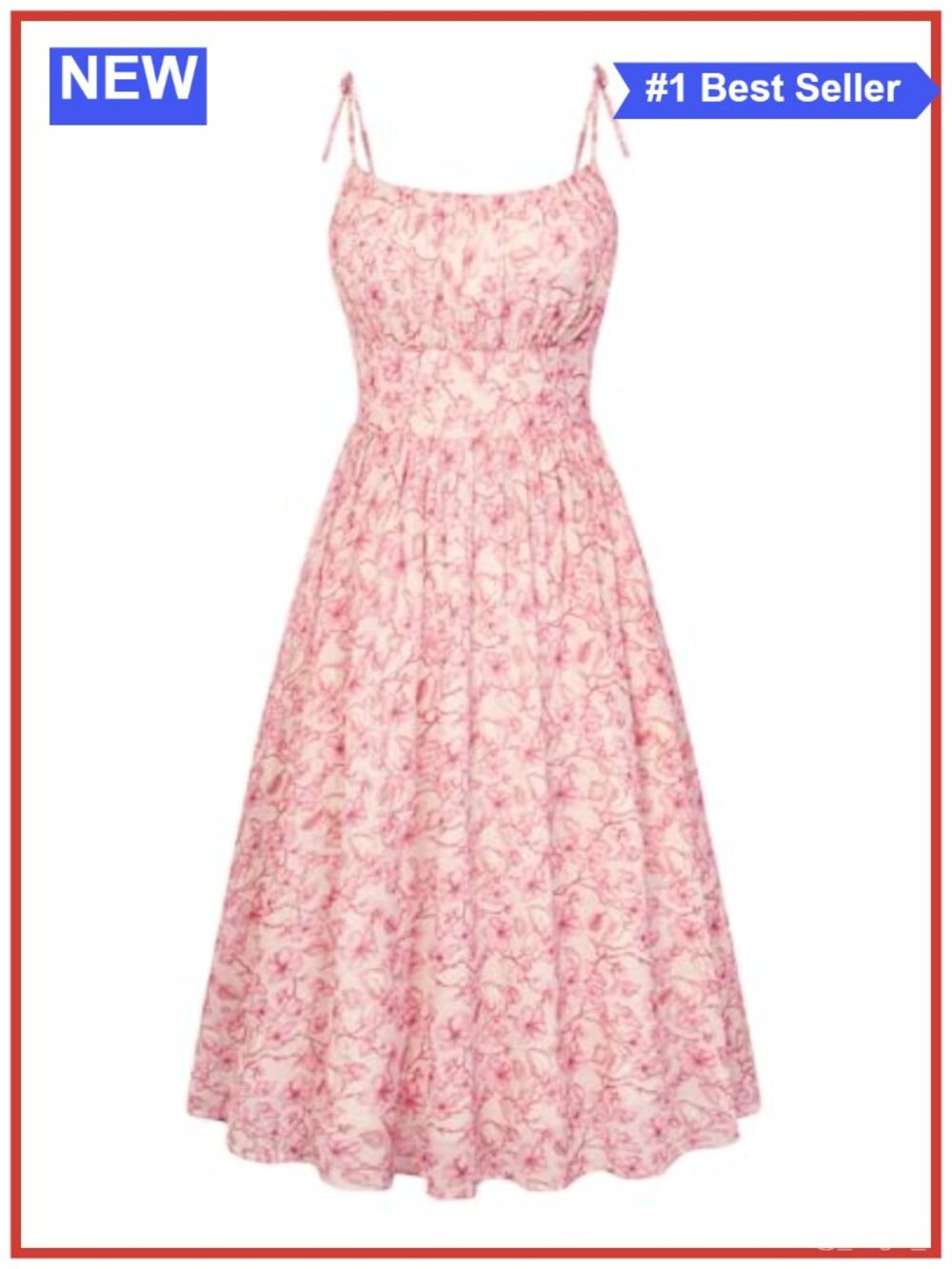 Belle Poque Spaghetti Strap Midi Sundress A-Line Floral Smocked Back